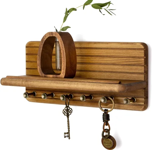 Miniatura 14 de Rebee Vision Soporte de pared de madera de acacia para decoración del hogar, mini llavero de 7 pulgadas para pared con 4 ganchos resistentes