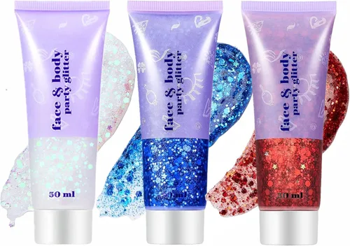 Miniatura 17 de Go Ho Gel de purpurina púrpura de sirena, purpurina holográfica para el cabello morado para niños y mujeres, lentejuelas gruesas para ojos, labios
