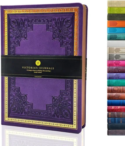 Miniatura 20 de VICTORIA'S JOURNALS Diario Vintage de Cuero Sintético con Tapa Dura Cuaderno Rayado Diario de Viaje de Aspecto Antiguo, Tamaño A5 5.7'' x 8.1'' Gris