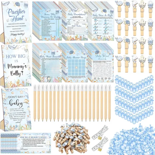 Miniatura 24 de Sherr 476 juegos florales de baby shower, 6 juegos de actividades, tarjeta floral, juego de caza de chupetes, 50 chupetes, qué tan grande es mamá
