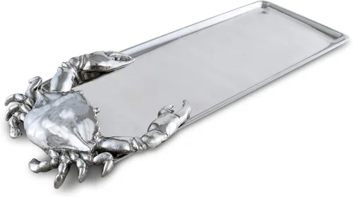 Arthur Court Designs - Bandeja oblonga de cangrejo de aluminio, bandeja para servir alimentos, tema costero, océano, metal, calidad artesanal,