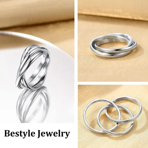 Miniatura 5 de Bestyle Anillos entrelazados para mujeres y niñas, anillos cruzados apilables de acero inoxidable en tono plataorooro rosanegro, anillo de promesa