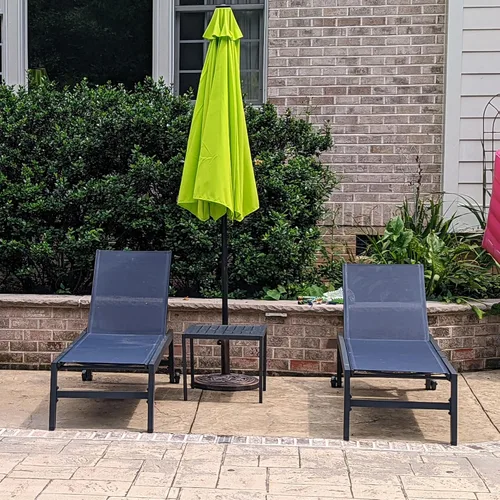 Miniatura 33 de PURPLE LEAF Juego de 2 tumbonas de aluminio para patio al aire libre con ruedas y mesa auxiliar, tumbona de piscina para jardín al aire libre, junto