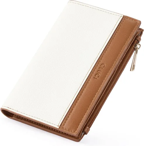 CLUCI Cartera RFID para mujer de cuero PU pequeña, cartera de mujer con bloqueo, cartera de señoras con bolsillo para tarjetas de crédito, Beige con