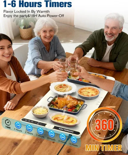 Miniatura 6 de Tapete de calentamiento de alimentos extragrande, bandeja de calentamiento eléctrico de calentamiento rápido con 9 ajustes de temperatura y Beige