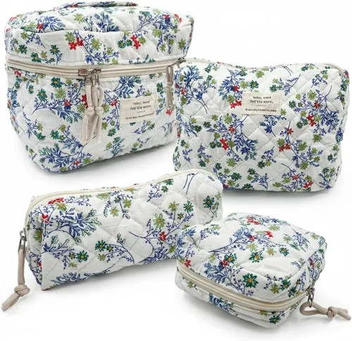 Miniatura 19 de NATINSA Linda bolsa de maquillaje para mujeres (2 piezas), bolsas de cosméticos de viaje, bolsa organizadora de aseo acolchada coqueta con flores