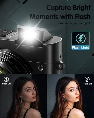 Miniatura 6 de Cámara digital 4K para fotografía, cámara de video de enfoque automático de 64 MP para YouTube con lente selfie, cámara de video compacta de viaje