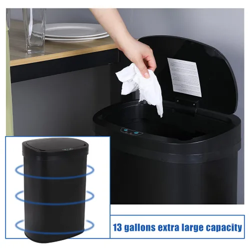 Miniatura 7 de Cubo de basura de 13 galones (50 litros) para cocina con tapa, sensor automático, sin tocar, acero inoxidable, para baño, dormitorio, oficina
