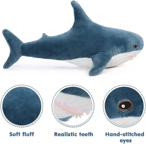 Miniatura 4 de MorisMos Peluche de tiburón gigante de 39 pulgadas, juguete de tiburón de peluche grande, almohada de tiburón suave para niños y niñas, cumpleaños