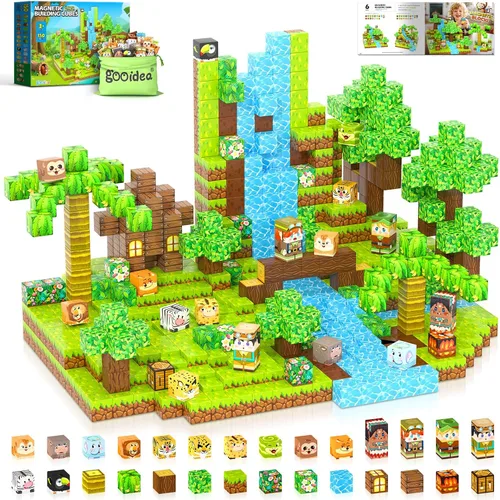 150 Bloques Magnéticos – Juego de Construcción de Minas Magnéticas, Juego de Construcciones STEM, Aventura en la Selva, Cubos Apilables Sensoriales,