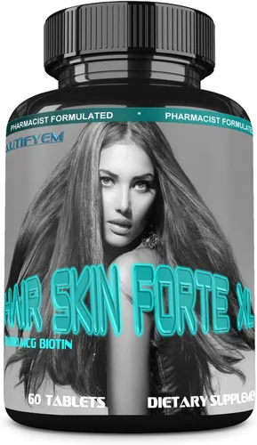 Hair Skin Forte XL Complejo de crecimiento del cabello y la piel 10,000 mcg de biotina + péptidos de colágeno promueve un cabello más grueso, más
