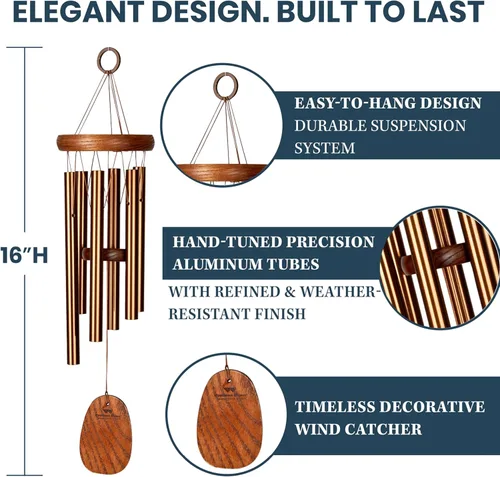 Miniatura 7 de Woodstock Chimes Neptune Campana de viento para exterior de 16 pulgadas, bronce pequeño, decoración al aire libre para patio, porche, jardín, regalo