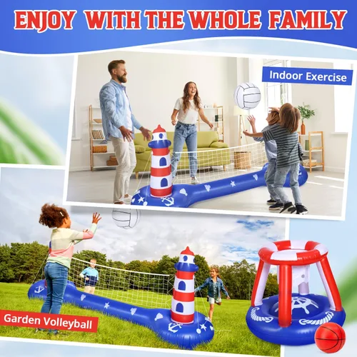 Miniatura 8 de EagleStone Red de voleibol para piscina y aro de baloncesto, flotadores inflables para piscina, juguetes para nadar juegos de agua para adultos