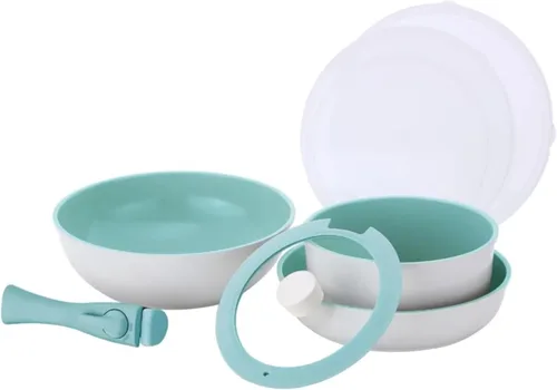 NEOFLAM FIKA MIDAS - Juego de utensilios de cocina antiadherentes de 8 piezas con mango desmontable, juego de ollas y sartenes compatibles con