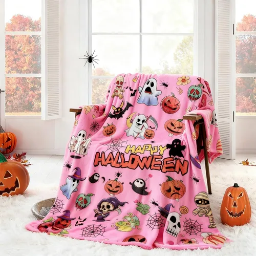Miniatura 3 de Manta de Halloween de 60 x 50 pulgadas – Manta de fantasma de franela suave, felpa acogedora para sofá, sofá y cama, decoración de otoño e invierno