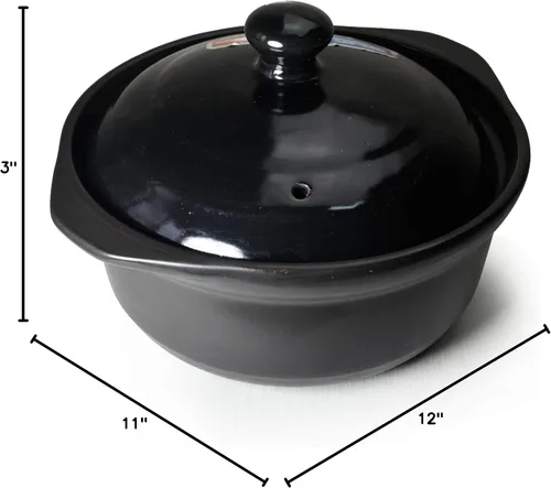 Miniatura 10 de Cacerola de arcilla de 50 onzas, resistente al calor, tazones de cerámica de alta calidad, tapa para cocinar, sopa color negro y blanco