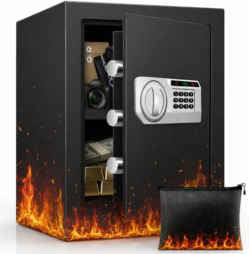 Caja de seguridad de 2.5 pies cúbicos para documentos del hogar - Caja de seguridad electrónica digital de acero, caja de seguridad personal con