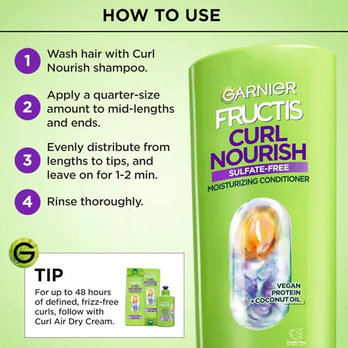 Miniatura 7 de Garnier Fructis Curl - Acondicionador hidratante nutritivo para cabello rizado, proteína vegetal y fórmula de aceite de coco, hasta 48 horas