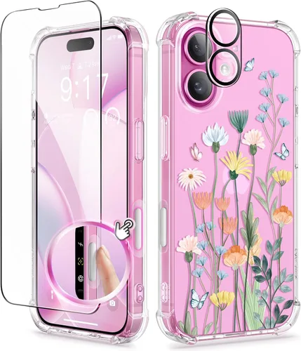 Miniatura 27 de GVIEWIN - Funda floral para iPhone 14 de 6.1 pulgadas, protector de pantalla + protector de lente de cámara, no se amarillenta, a prueba de golpes