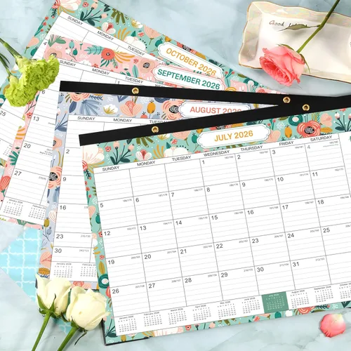 Miniatura 2 de Coboll Calendario de escritorio 2026-2027 para oficina y hogar, papel grueso, julio de 2026 a diciembre de 2027, protectores de esquina, bloques a
