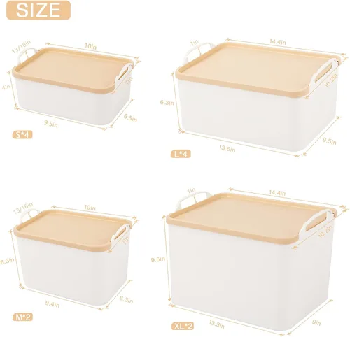 Miniatura 4 de ANMINY 12 contenedores de plástico con tapas, grandes cajas de almacenamiento blancas para organización, cestas de almacenamiento de plástico