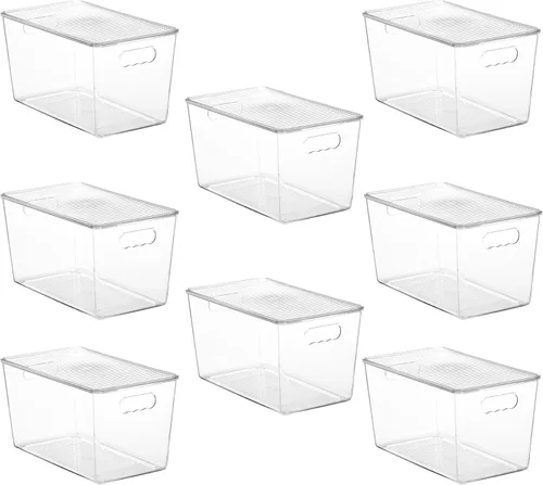 Miniatura 13 de Vtopmart 10 unidades de contenedores de almacenamiento apilables transparentes con tapas, contenedores de plástico grandes con asas para organizador