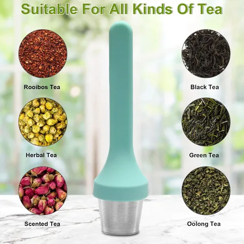 Miniatura 4 de Infusor de té, filtro de taza de té de malla extra fina, mango de silicona, colador de té de acero inoxidable, suelto, más empinado para té de hojas