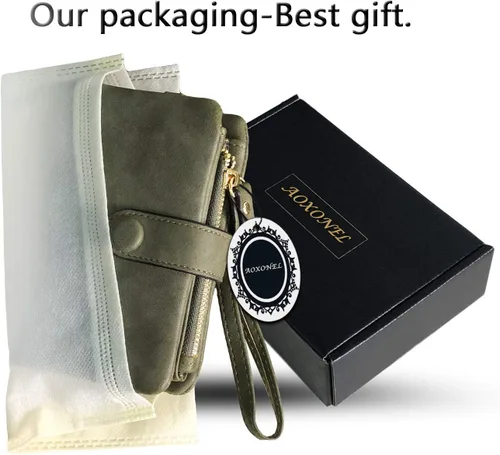 Miniatura 7 de AOXONEL Women's Small Bifold Leather wallet Rfid blocking Ladies Wristlet with Card holder id window Coin Purse