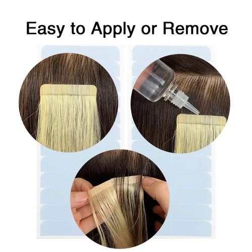 Miniatura 6 de YILITE 60 extensiones de cabello, cinta azul de repuesto de 1.6 x 0.3 in, adhesivo de doble cara para extensiones de cabello adhesivas