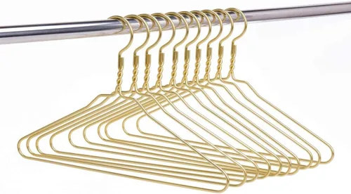 Miniatura 3 de Hermosas perchas de metal de aluminio dorado resistentes (paquete de 10 unidades, dorado)