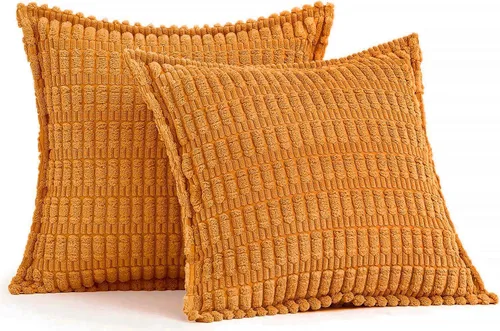 Miniatura 6 de MIULEE - Juego de 2 fundas de almohada decorativas de terciopelo de pana, naranja quemado, para otoño, suaves, a rayas, con borde ancho, decoración