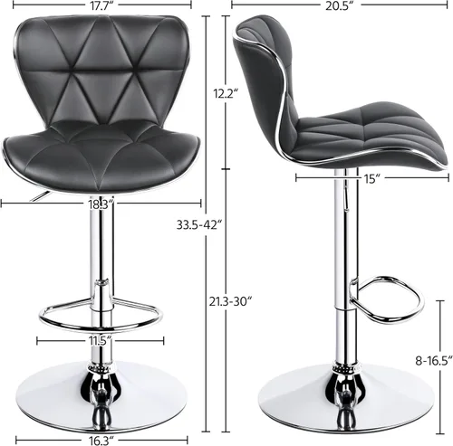 Miniatura 3 de Yaheetech Juego de 2 taburetes de bar, taburetes de bar ajustables de piel sintética con respaldo de concha, sillas de bar con reposapiés para Negro