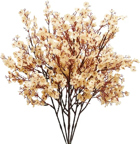 Miniatura 18 de Mandy's 6 paquetes de flores artificiales de aliento de bebé beige marrón 18.5 Inch Silk Gypsophila European Style Modern Home Decor Centerpiece