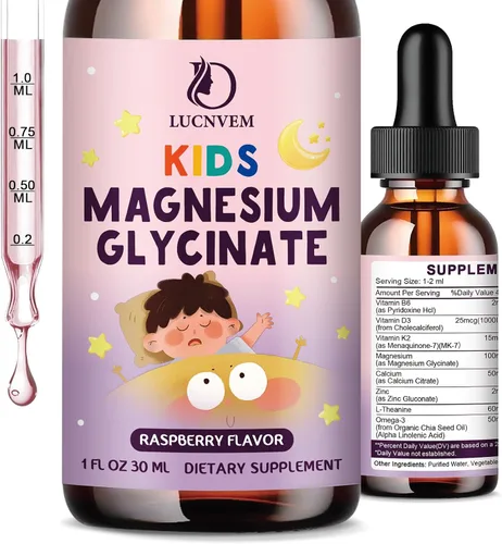 Gotas Líquidas de Glicinato de Magnesio para Niños – Glicinato de Magnesio con L-teanina para Apoyo al Sueño y la Calma – Sin Melatonina, Sin