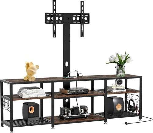 Miniatura 10 de VECELO Soporte de TV industrial para gabinete de televisión de 70 pulgadas, consola de 3 niveles con estantes de almacenamiento abiertos, marco