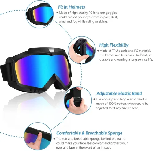 Miniatura 3 de Paquete de 2 gafas de motocross – Motocicleta, ATV, equitación, esquí, resistente al viento gafas de carreras