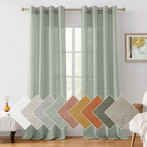 Miniatura 16 de HOMEIDEAS - Cortinas traslúcidas de lino rosa pálido, 2 paneles de 63 pulgadas de largo con textura de rosa polvoriento semitransparente, cortinas