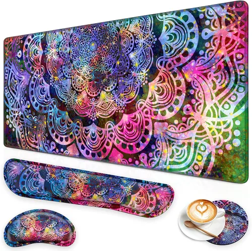 Miniatura 11 de Set de Alfombrilla de Ratón para Juegos Canjoy, 4-en-1 XXL Grande Alfombrilla de Ratón + Reposamuñecas para Teclado + Portavasos, (89.9×39.9 cm)