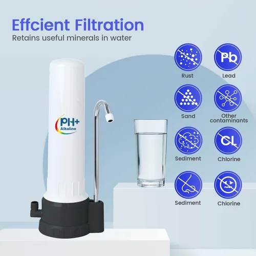 Sistema de Filtro de Agua de Encimera, Filtro de Agua Alcalina de 5 Etapas, Filtro de Agua de Grifo de 8000 Galones con 1 Filtro de Cerámica Lavable