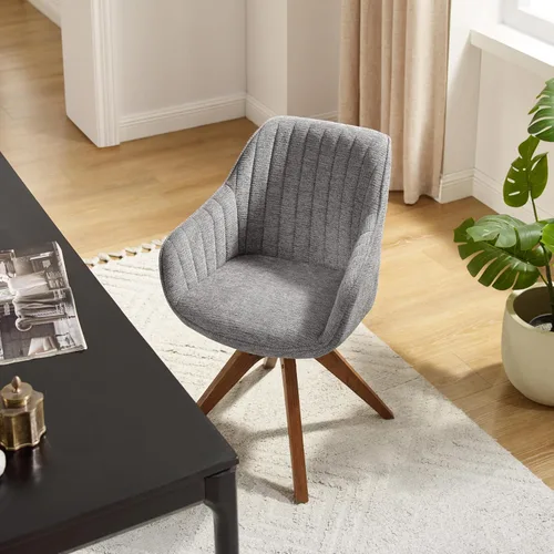 Miniatura 5 de Art Leon Silla de Escritorio - Silla de Oficina Moderna de Mediados de Siglo Sin Ruedas, Silla Giratoria de Acento con Patas de Madera de Roble, Gris