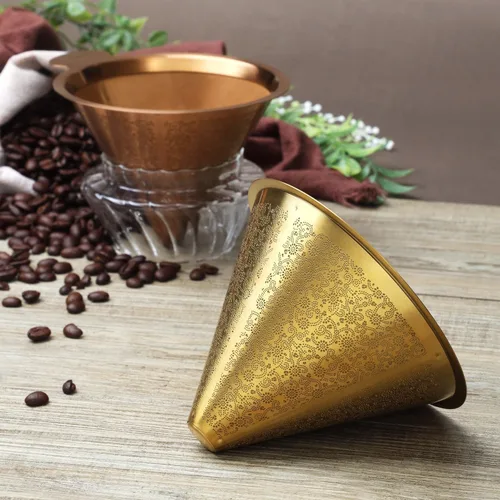 ATHIA Golden Dripper - Filtro de café reutilizable de acero inoxidable sin papel para cafeteras de goteo, ecológico, fácil de limpiar, compatible