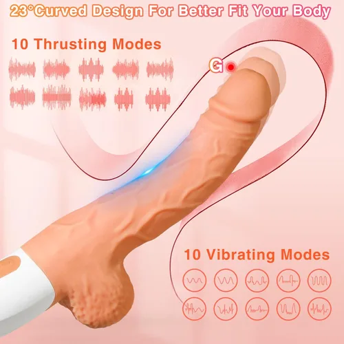 Miniatura 10 de Máquina sexual de empuje con consolador realista para mujeres con 10 modos de vibración y empuje para estimulación del punto G, clítoris y anal