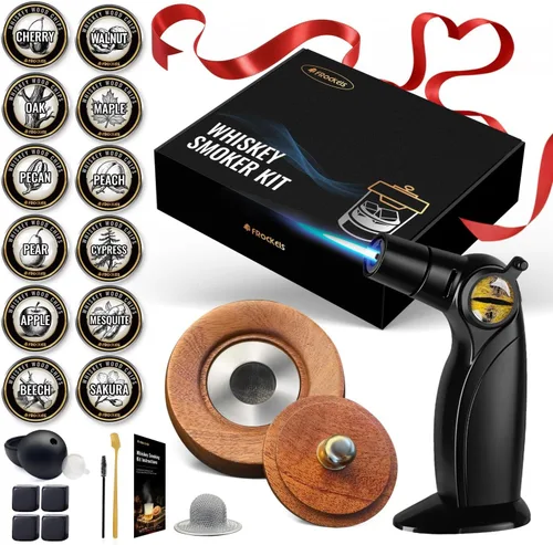 Kit de ahumador de cócteles FROCKELS para bebidas con soplete, juego de regalo de ahumador de whisky de 22 piezas, 12 sabores de astillas de madera,
