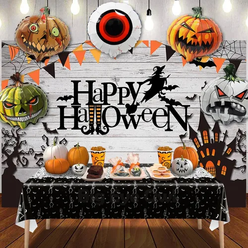 Miniatura 5 de 3 manteles desechables de Halloween con diseño de calavera y esqueleto, de plástico, color negro, rectangular, de vinilo, para decoración de fiestas