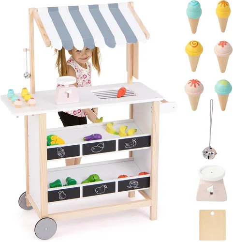 Miniatura 16 de Costzon Juego de tienda de comestibles para niños, juego de soporte de mercado de simulación para niños pequeños con 30 piezas de juguetes de juego