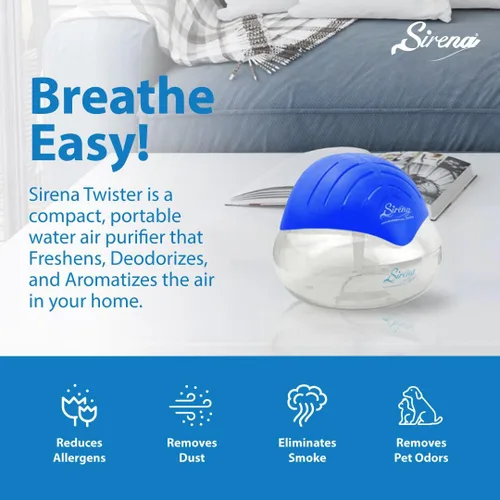 Miniatura 4 de Sirena Twister Purificador de Aire (Azul) - Lavador de Aire con Filtro de Agua Para Hogar y Oficina - Difusor de Aroma de Aceite Esencial Con Luz