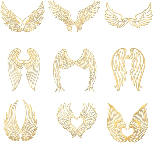 OLYCRAFT Calcomanías temáticas de ala de ángel, 9 calcomanías de metal de latón dorado de 1.6 x 1.6 pulgadas para álbumes de recortes, manualidades