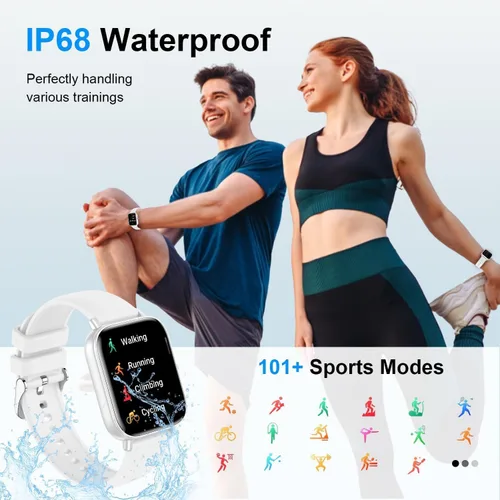 Miniatura 5 de Reloj inteligente para mujeres y hombres, reloj inteligente con pantalla táctil HD de 1.83 pulgadas con llamadas Bluetooth, hacer llamadas, Blanco