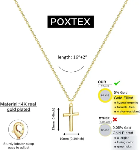 Miniatura 19 de Collar de cruz para mujeres y niñas, delicado chapado en oro de 14 quilates, gargantilla con dije de cruz que no se deslustra, impermeable, moderno