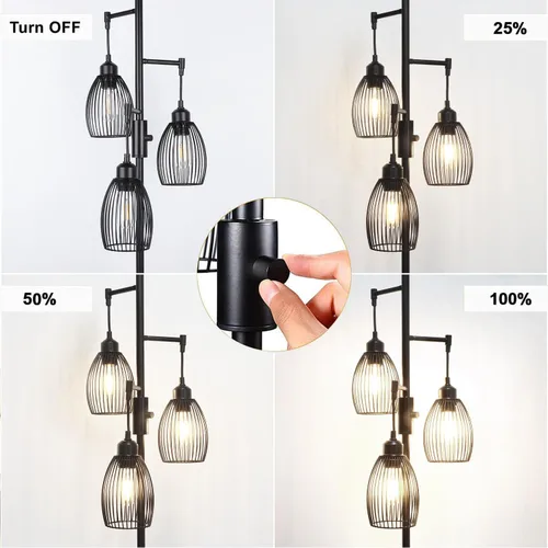 Miniatura 3 de Lámpara de pie regulable de 68'', 3 bombillas LED Edison de 800LM incluidas, lámparas de pie industriales para sala de estar, lámparas altas